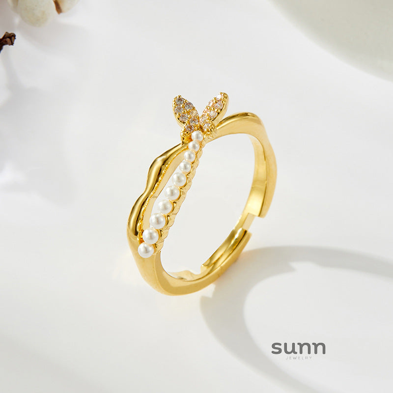 Constance Dainty Butterfly Pearl Ring [SUII1HRF]