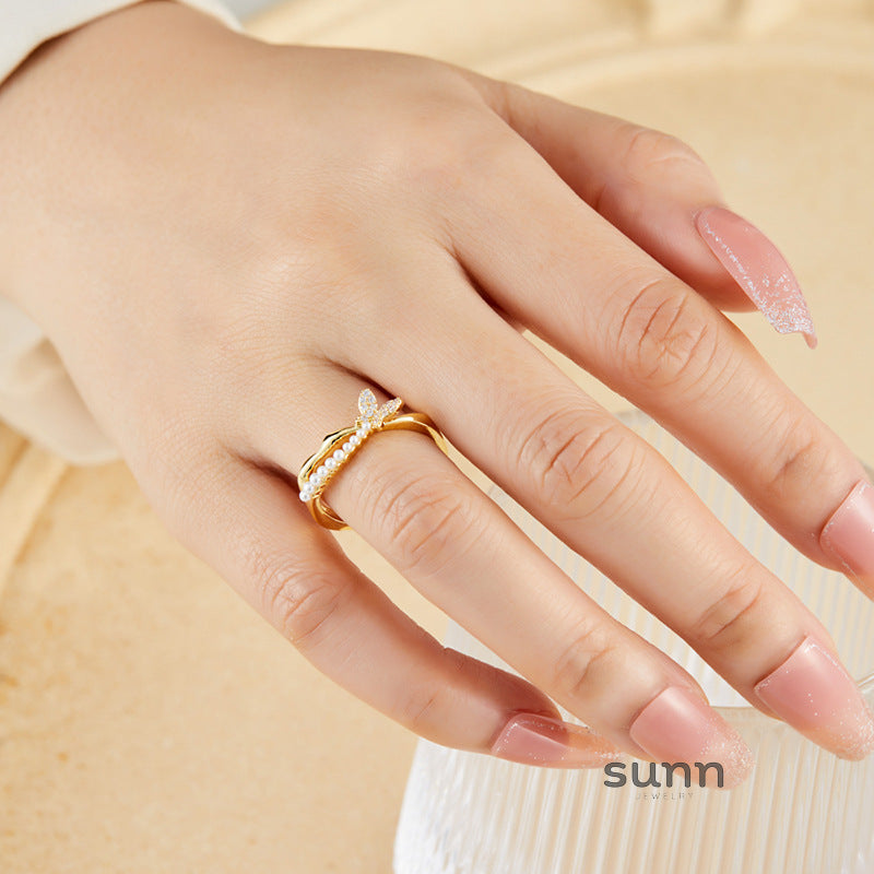 Constance Dainty Butterfly Pearl Ring [ODCZW9YI]