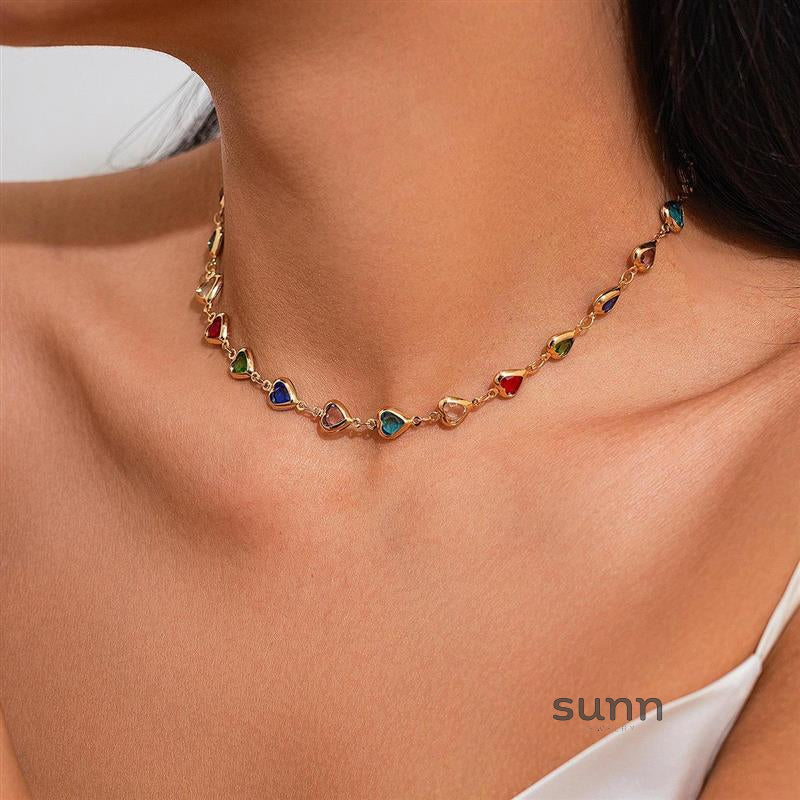 Corah Heart & Square Crystal Necklace [09VM6PNB]