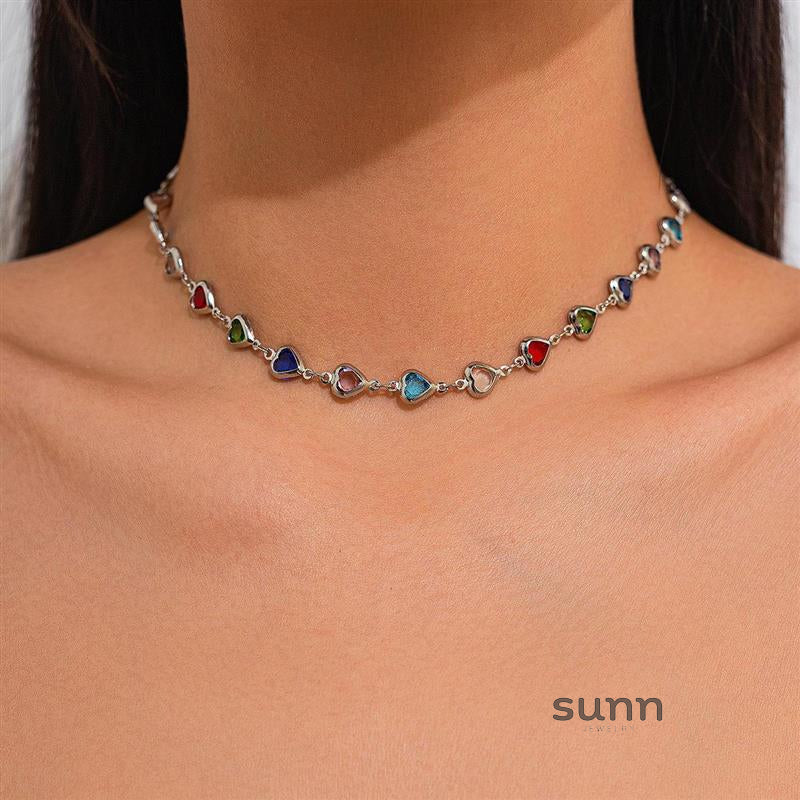 Corah Heart & Square Crystal Necklace [ICTPNF4O]