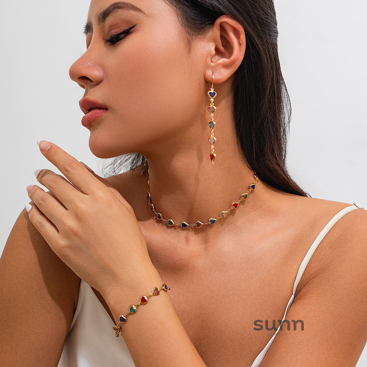 Corah Heart & Square Crystal Necklace [80UK6M1O]