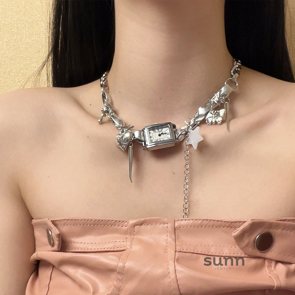 Coraleigh Leather Clock Pendant Necklace [1C316FC5]