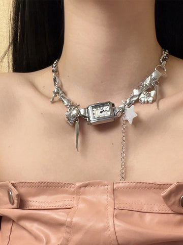 Coraleigh Leather Clock Pendant Necklace [S72HVIBE]