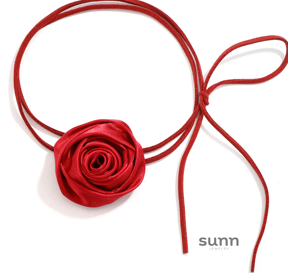 Courtney Velvet Rose Tie Necklace