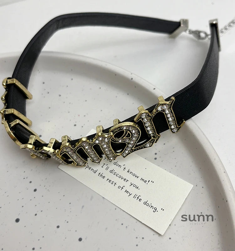 Crimson Rhinestone Letter Choker