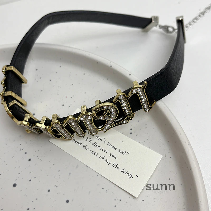 Crimson Rhinestone Letter Choker