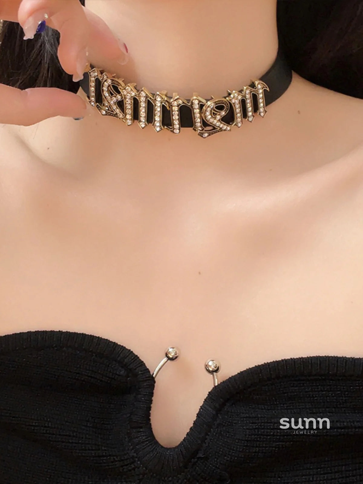 Crimson Rhinestone Letter Choker