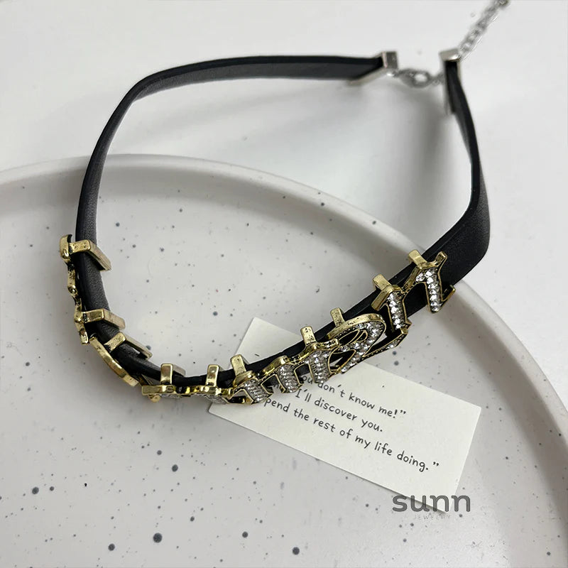 Crimson Rhinestone Letter Choker
