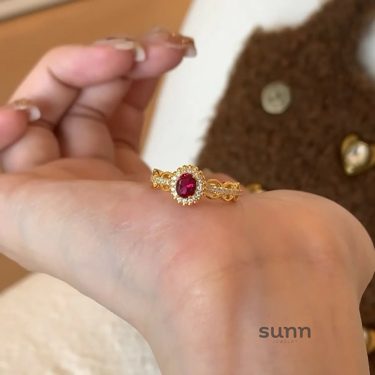Cristel Ruby Lace Cocktail Ring