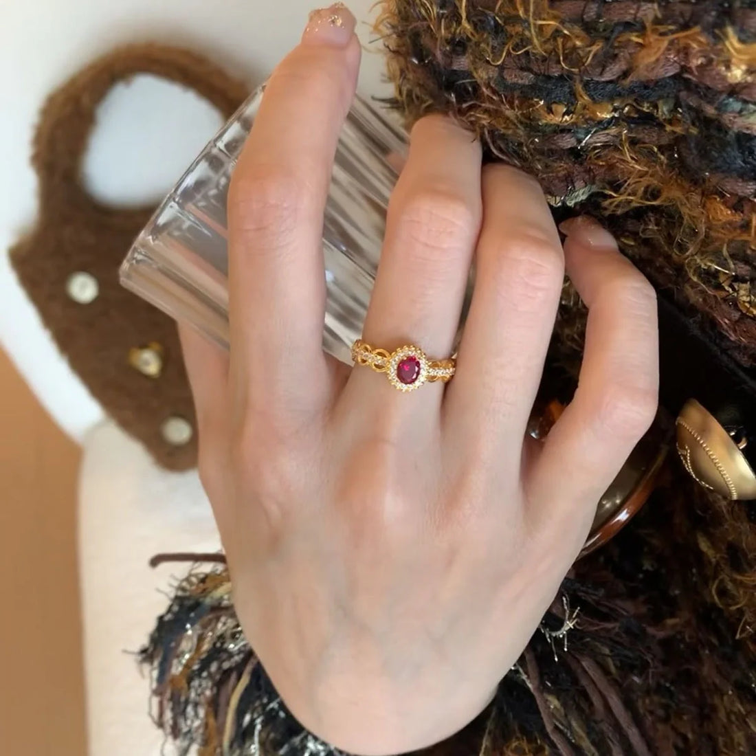 Cristel Ruby Lace Cocktail Ring
