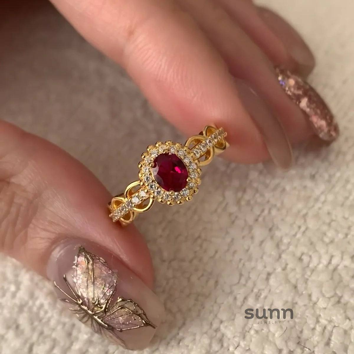 Cristel Ruby Lace Cocktail Ring