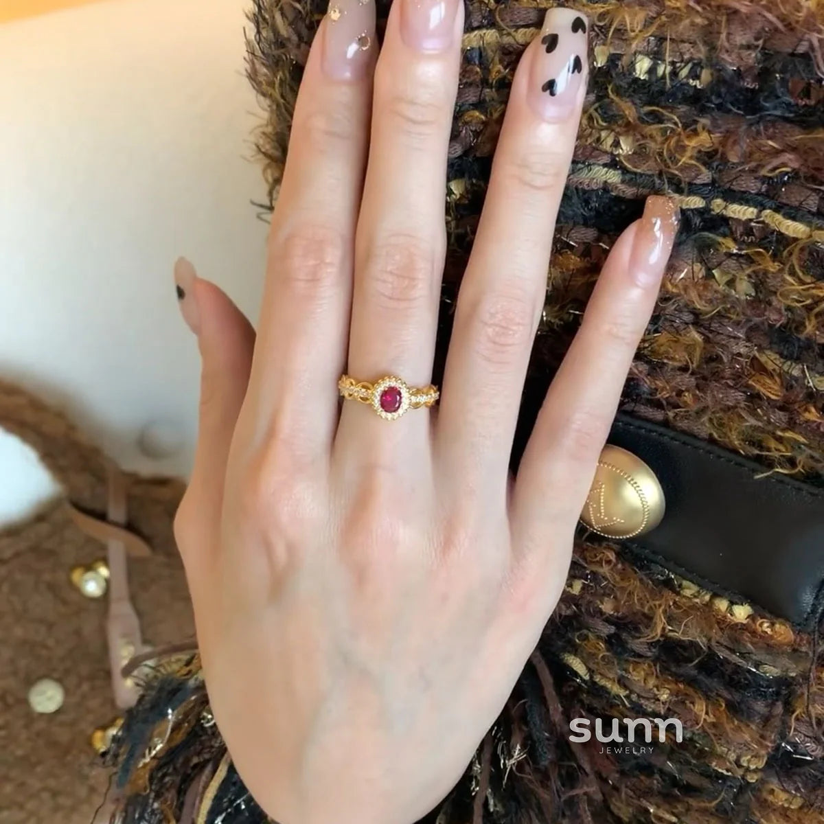 Cristel Ruby Lace Cocktail Ring