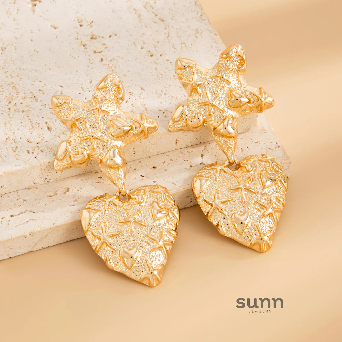 Dakoda Textured Starfish Heart Studs