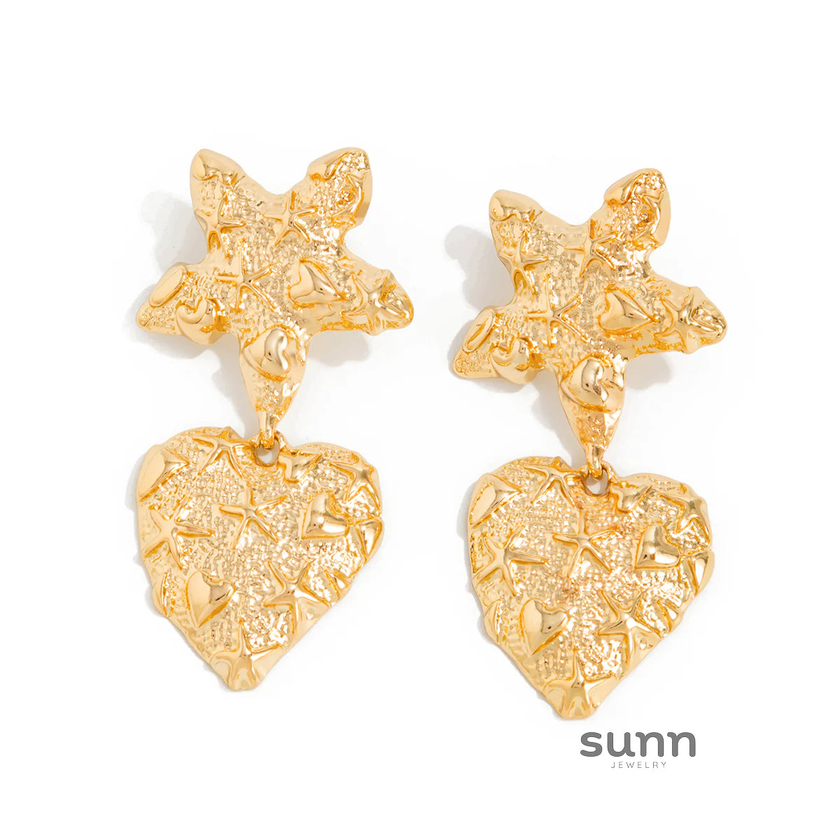 Dakoda Textured Starfish Heart Studs