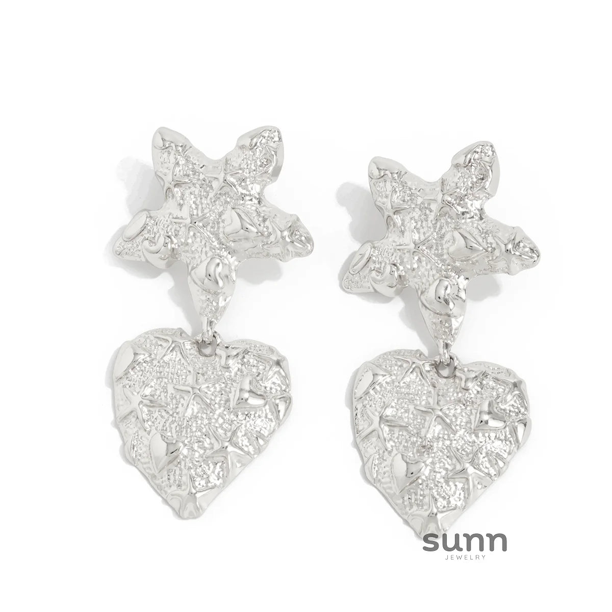 Dakoda Textured Starfish Heart Studs