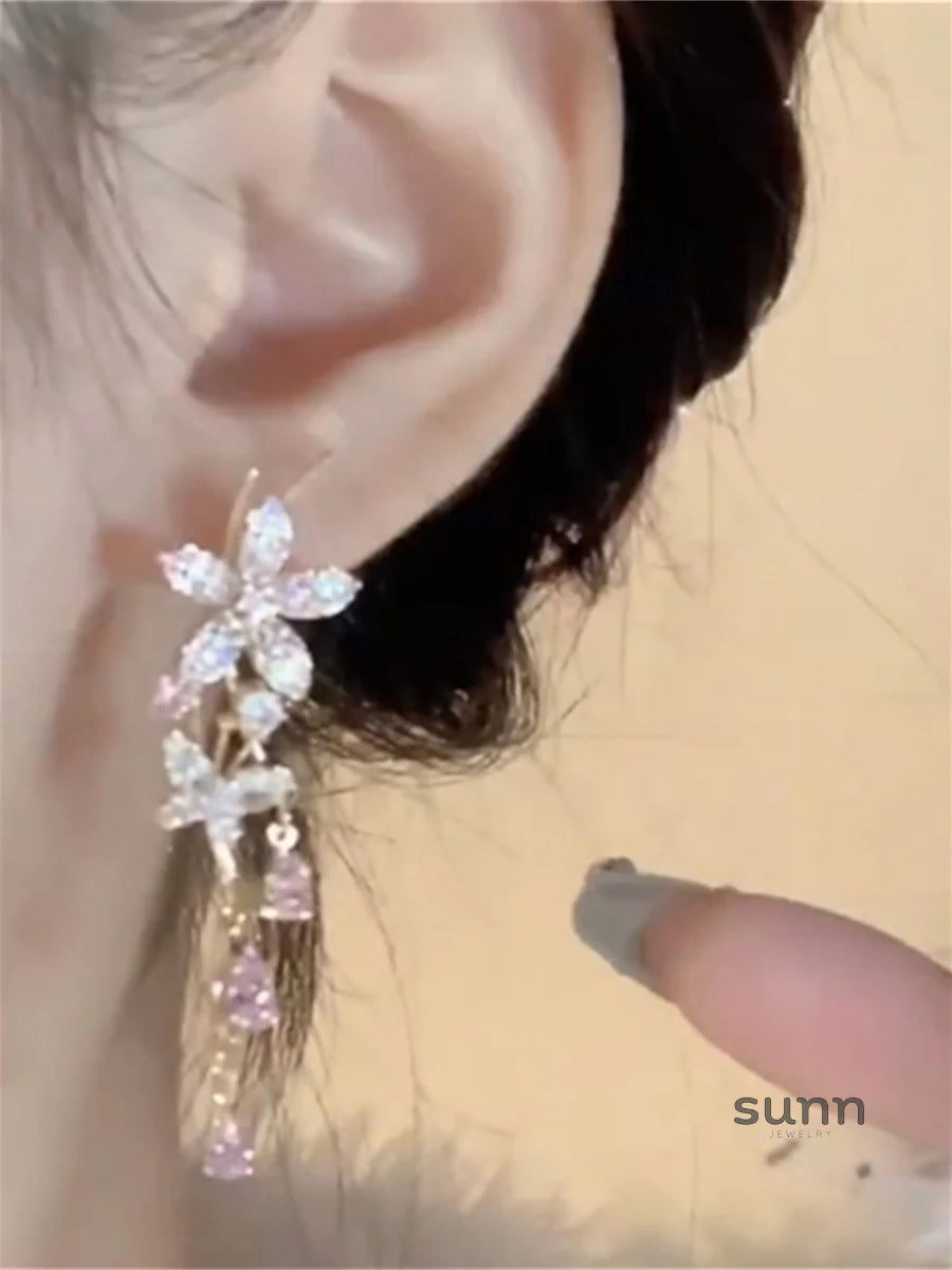 Daniyah Pink Cherry Blossom Drop Earrings