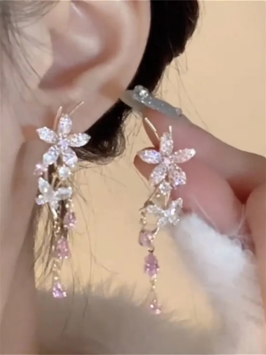 Daniyah Pink Cherry Blossom Drop Earrings