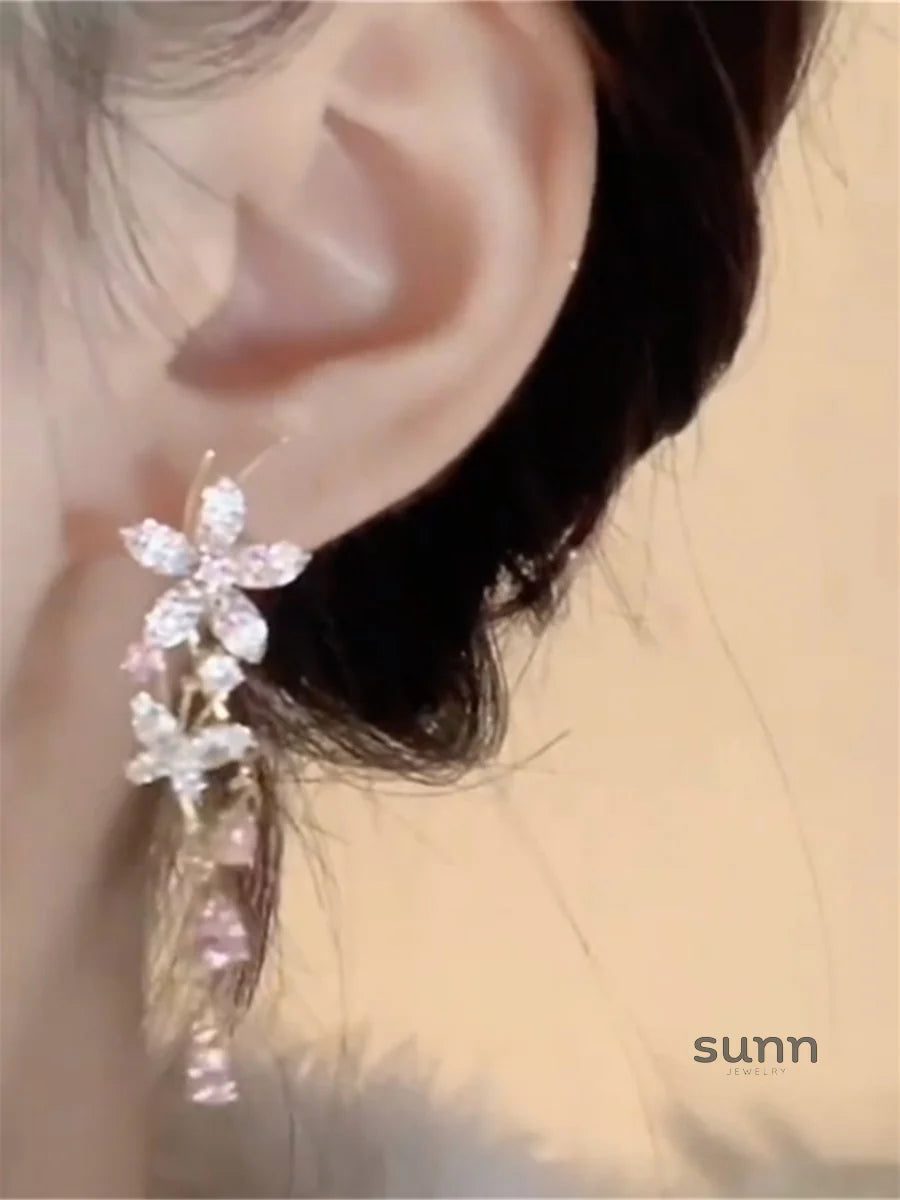 Daniyah Pink Cherry Blossom Drop Earrings
