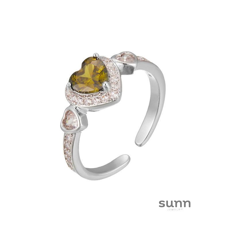 Dariela Olive Green Heart Ring [Q6DQ7VFD]