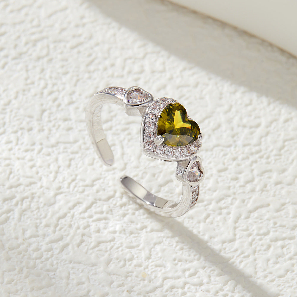 Dariela Olive Green Heart Ring [6FKS8G8F]