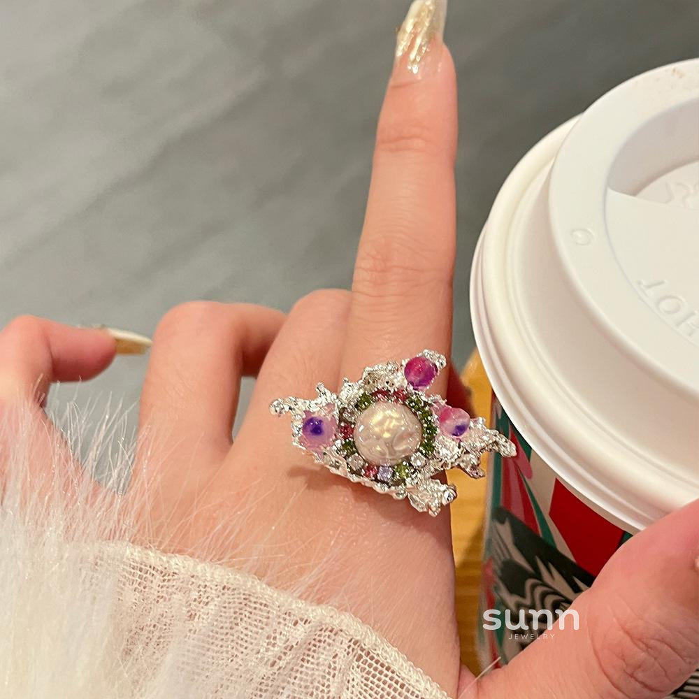 Dua Bright Silver Gemstone Ring [X5R92DS1]