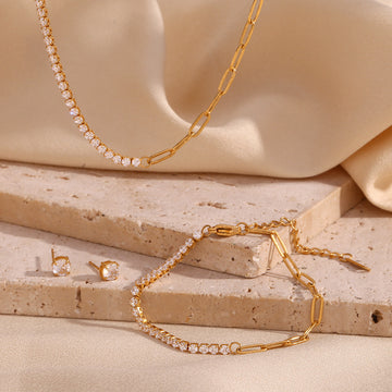 Dua Zircon Paperclip Jewelry Set [BV0ZZ7MM]
