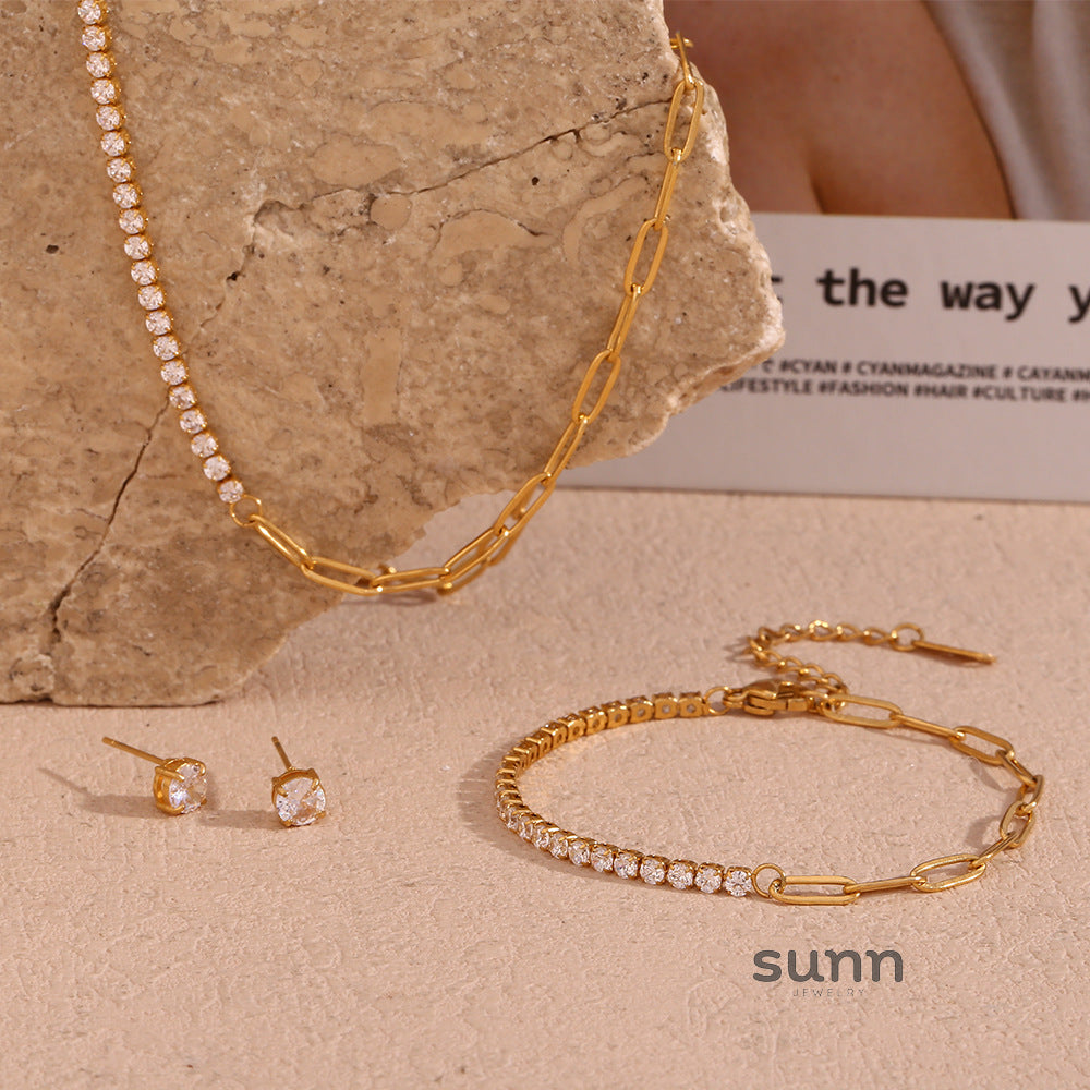 Dua Zircon Paperclip Jewelry Set [BV0ZZ7MM]