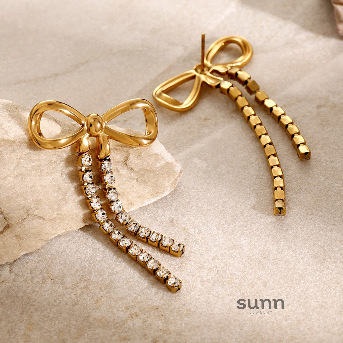 Effie Gold Bow Chain Earrings [NFTKGPRB]