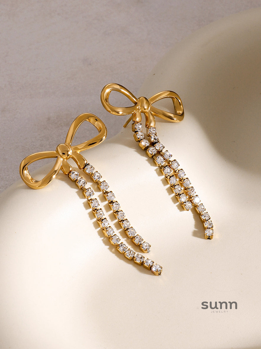 Effie Gold Bow Chain Earrings [8T414ISP]