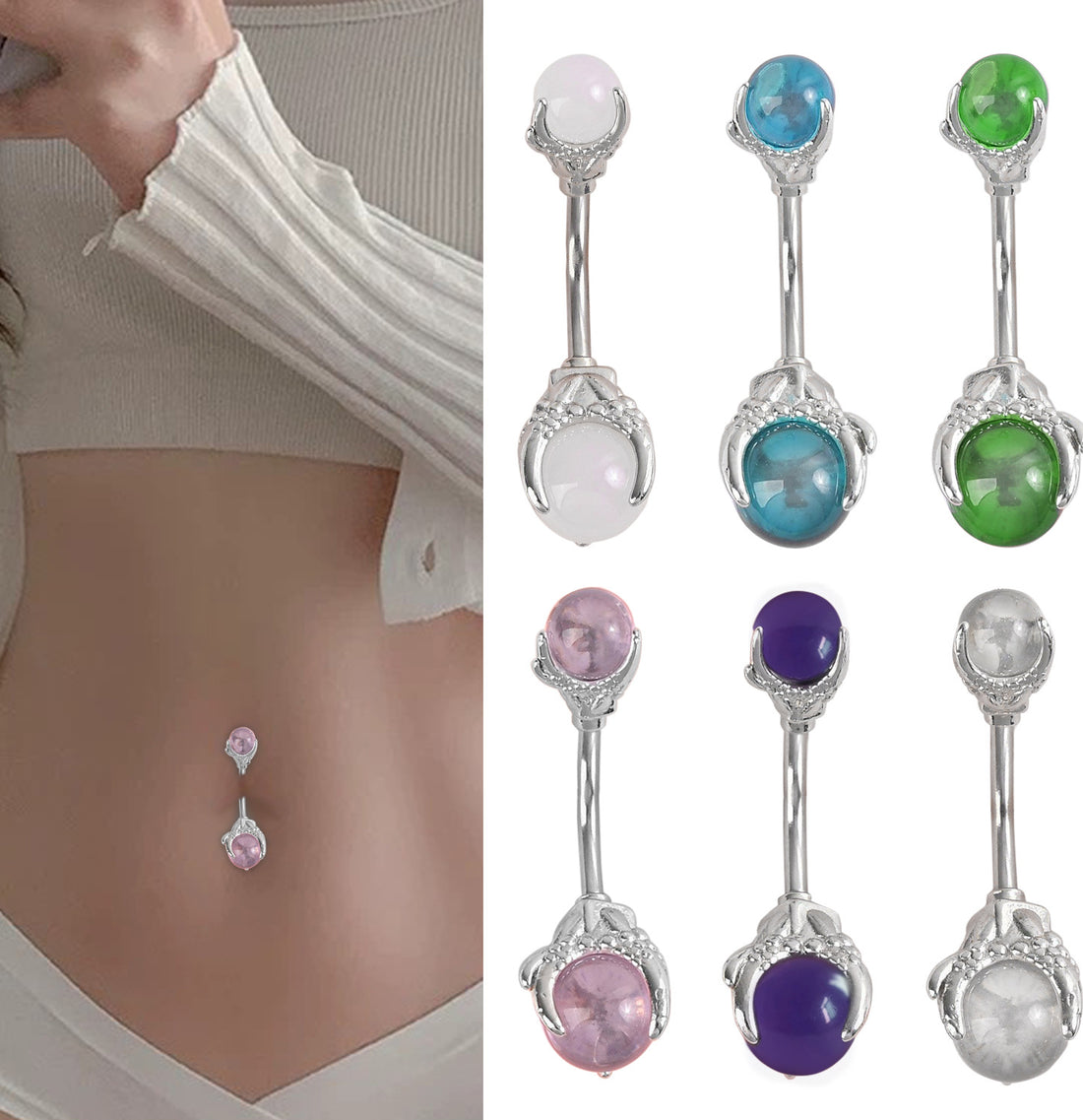 Elanie Amethyst Claw Navel Ring - Green [UKWULMMD]