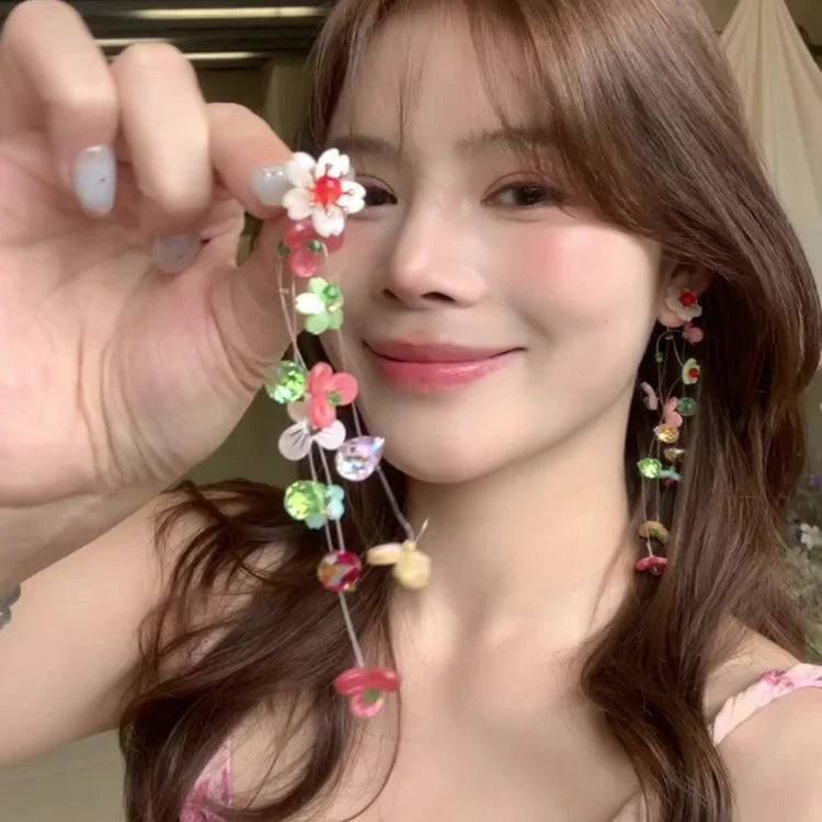 Elisa Colorful Floral Tassel Earrings