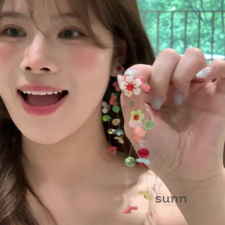 Elisa Colorful Floral Tassel Earrings