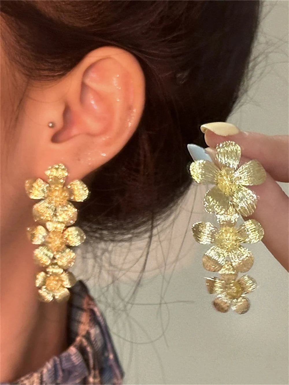 Eliyanah Gold Flower Tassel Earrings