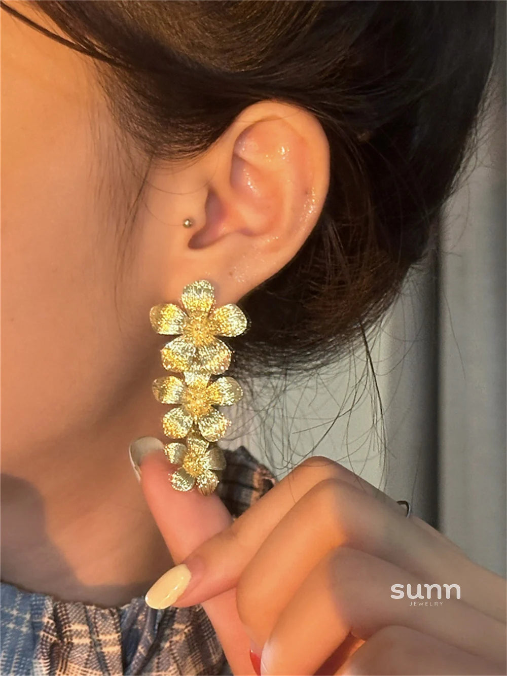 Eliyanah Gold Flower Tassel Earrings