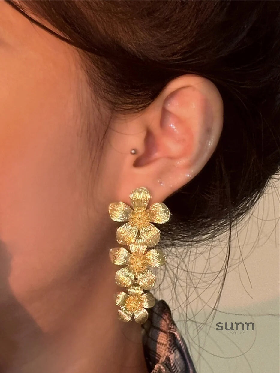 Eliyanah Gold Flower Tassel Earrings