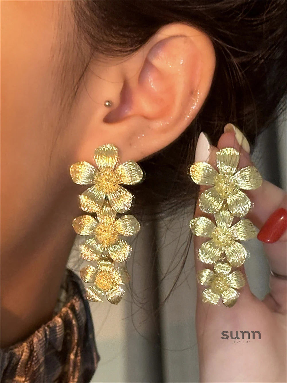 Eliyanah Gold Flower Tassel Earrings