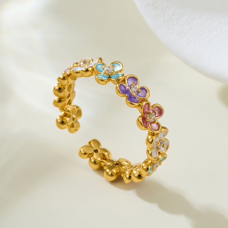 Elizaveta Zircon Enamel Flower Ring [JFPOFKWT]