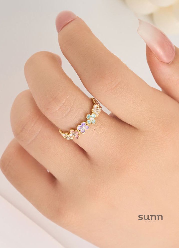 Elizaveta Zircon Enamel Flower Ring [I5JOQ8TG]