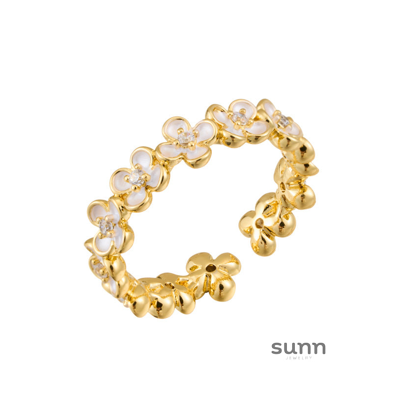 Elizaveta Zircon Enamel Flower Ring [SFQGWDJL]