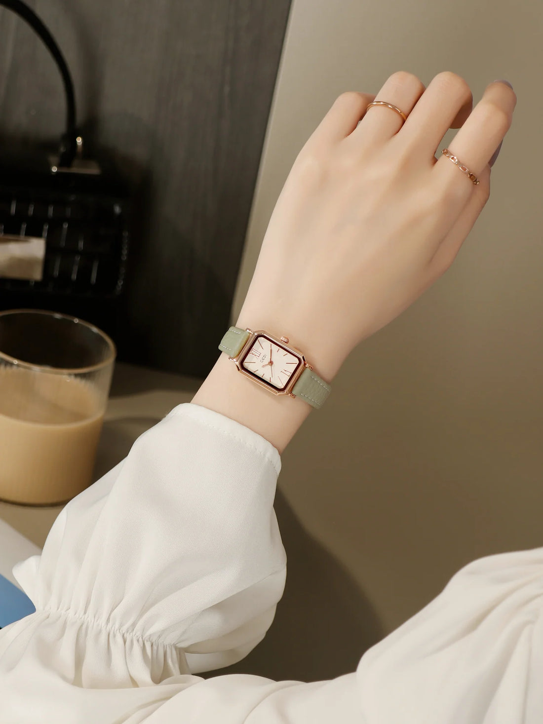 Elize Rectangular Leather Watch