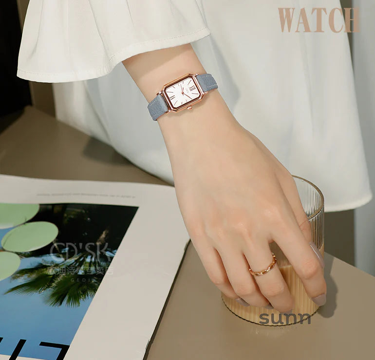 Elize Rectangular Leather Watch
