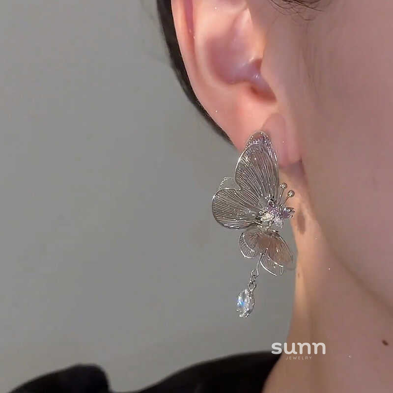 Ellaina Silver Butterfly Drop Earrings [3SNKS9EG]
