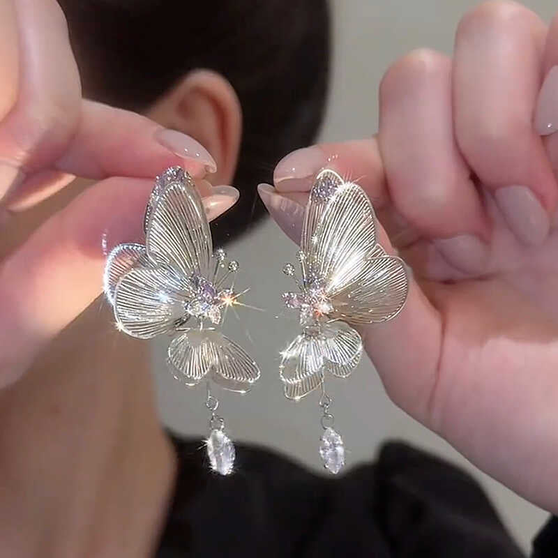 Ellaina Silver Butterfly Drop Earrings [N105GFAT]