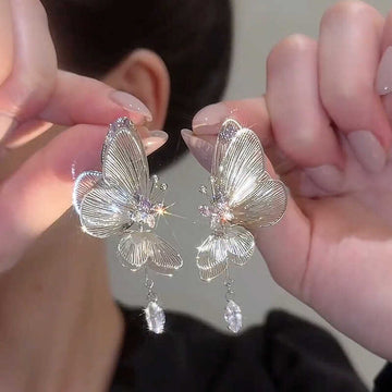Ellaina Silver Butterfly Drop Earrings [N105GFAT]
