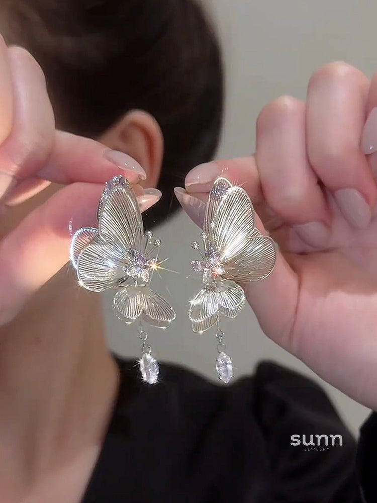 Ellaina Silver Butterfly Drop Earrings [MPQ16B6M]