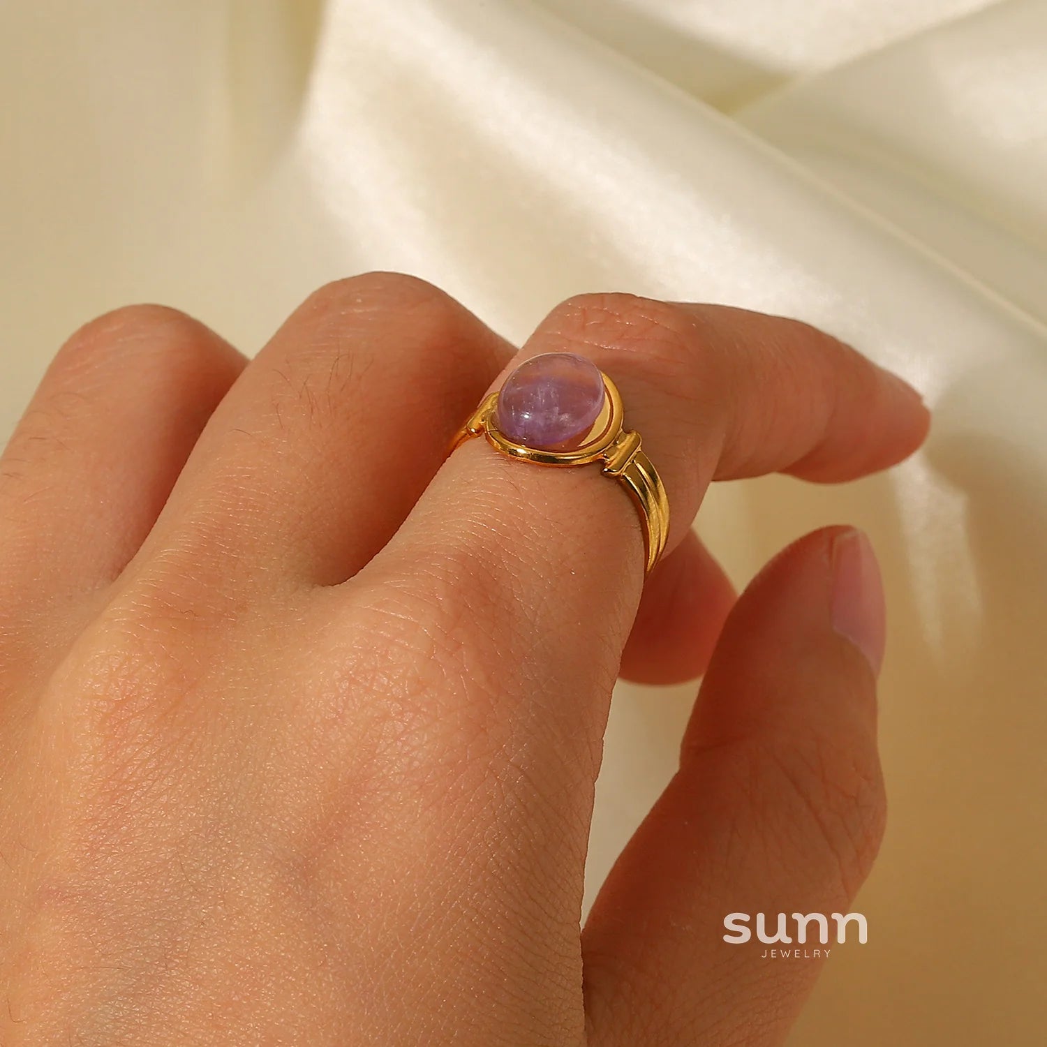 Ellana Oval Gemstone Open Ring