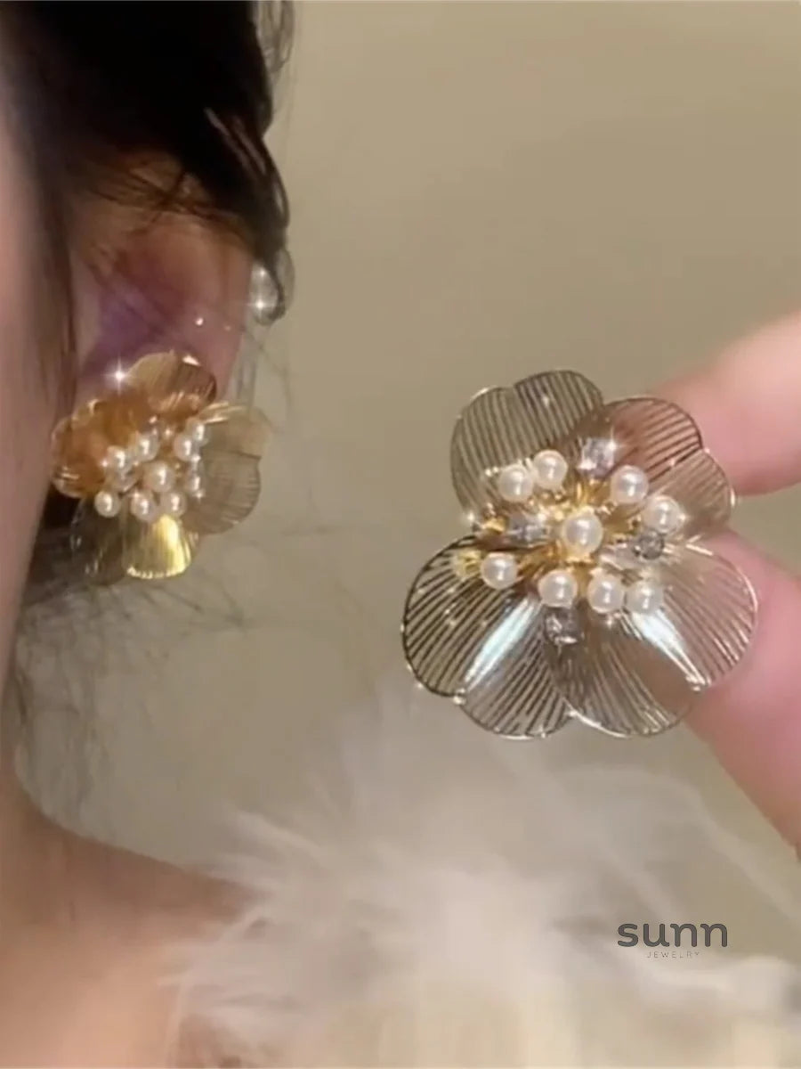 Elynn French Floral Pearl Earrings