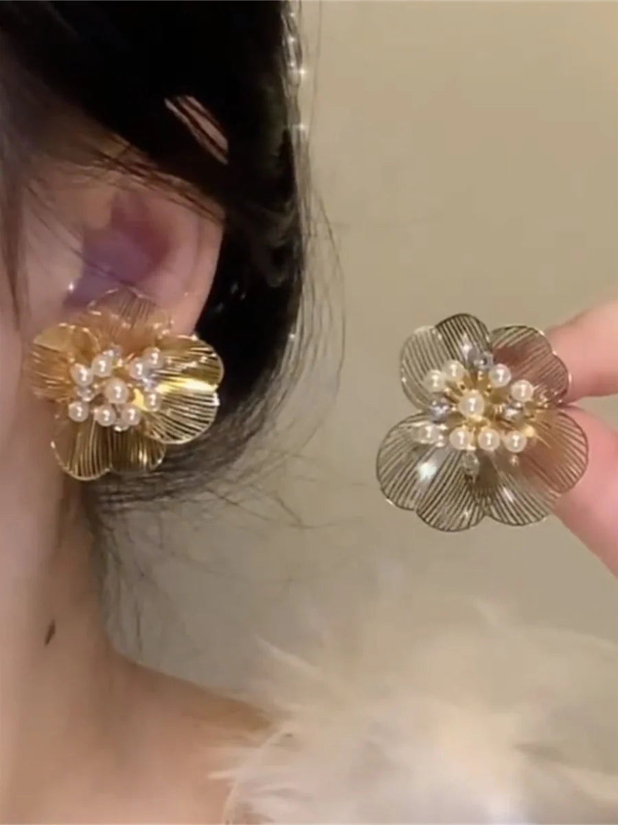 Elynn French Floral Pearl Earrings