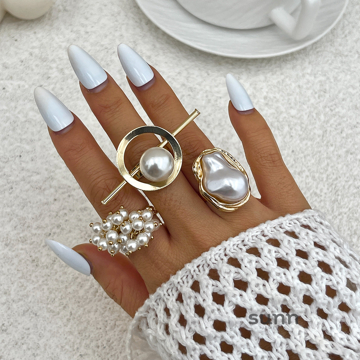 Emaline Baroque Pearl Ring Set [7QYQ0HME]