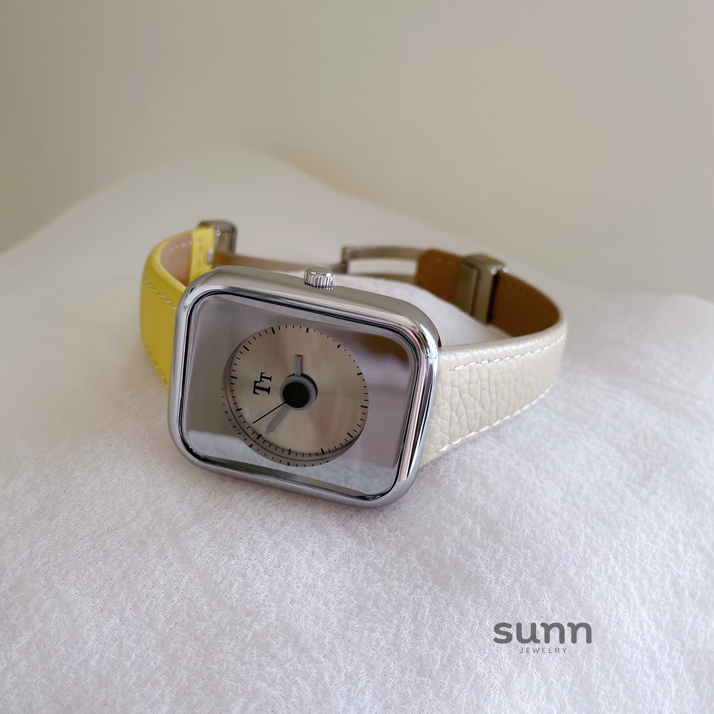 Embry Contrast Leather Square Watch [ENV72WLD]